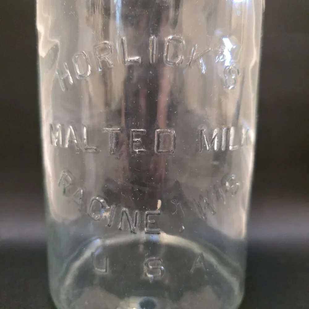 Vintage Horlick's Malted Milk, Racine USA Glass Jar 12in high with lid